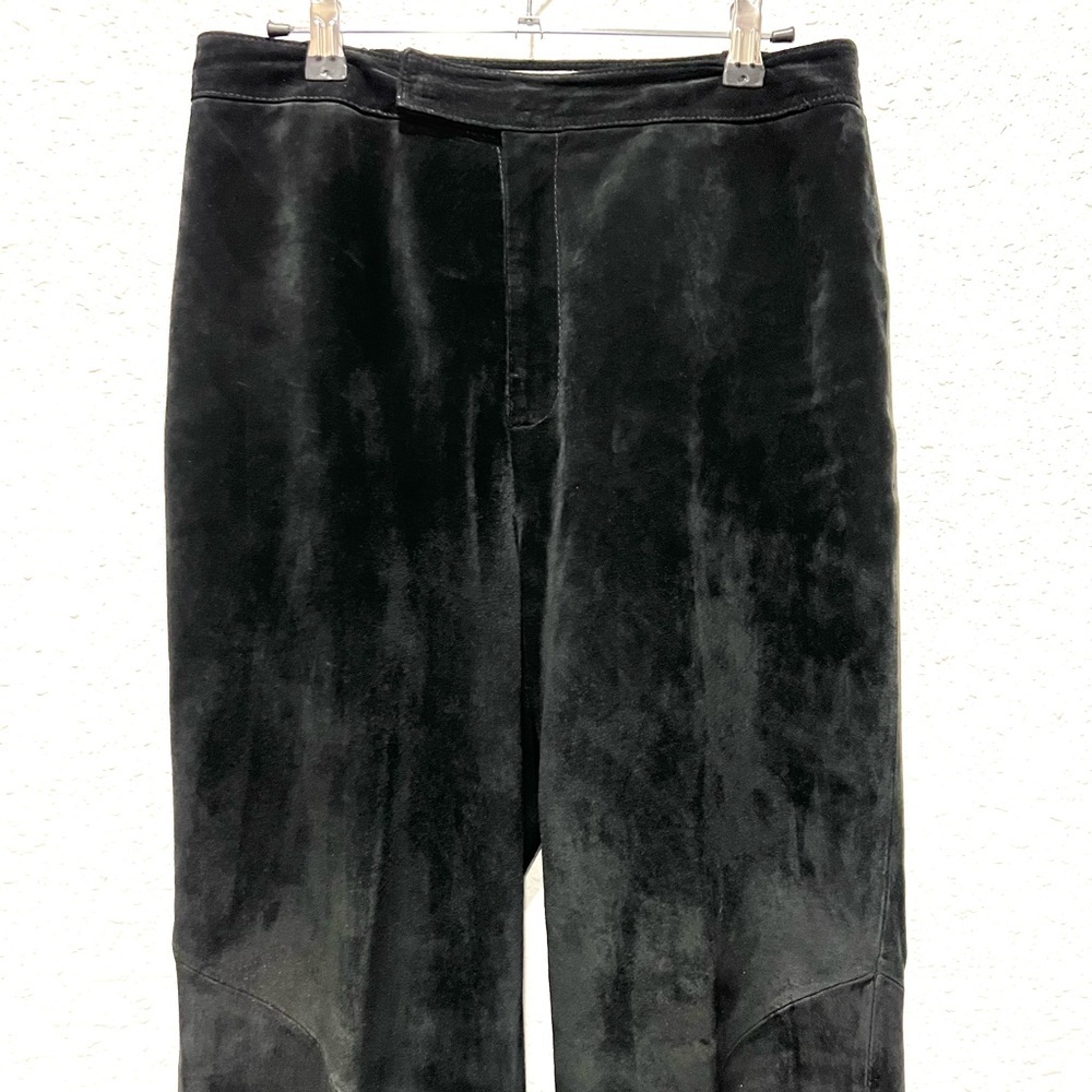 Luxurious Black Velvet genuine leather Straight Leg Pants 10
